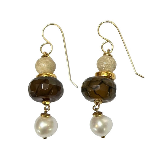 Earrings - Freshwater Pearls and Snakeskin Agate