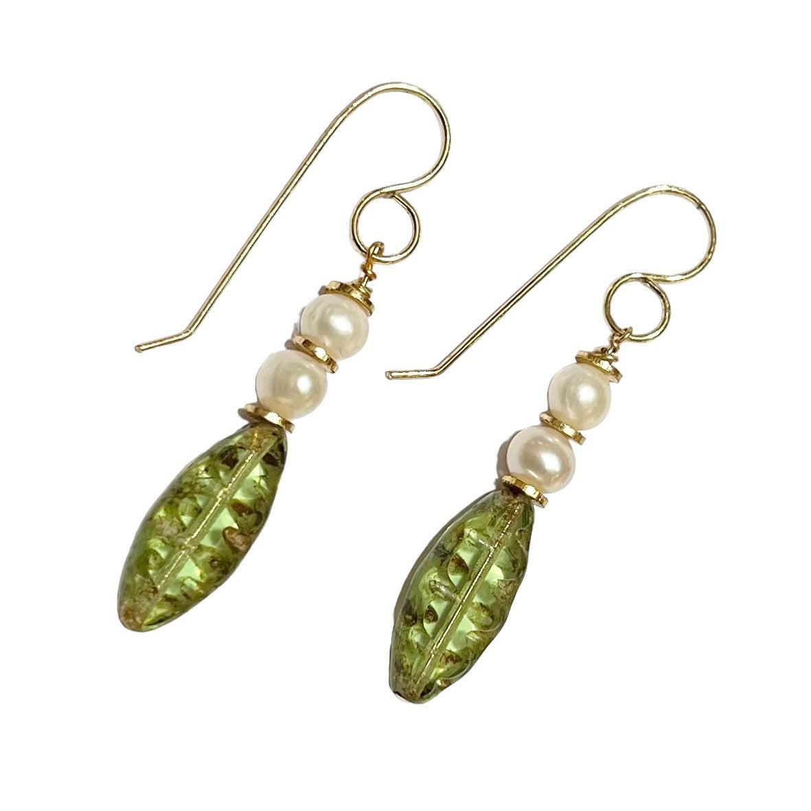 Earrings - Light Green Leaf Chez Glass