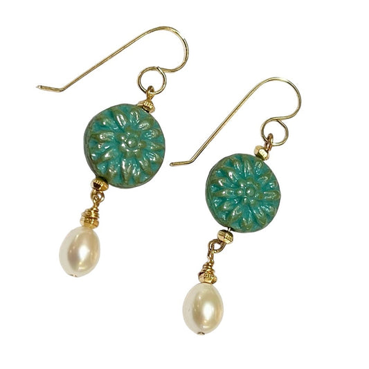 Earrings - Round Aqua Chez Glass