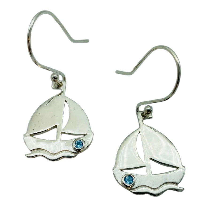Earrings - Sailboat with Blue Topaz