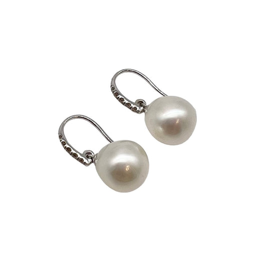 Earrings - 9kt White Gold Australian South Sea Cultured Pearl with Argyle Diamonds