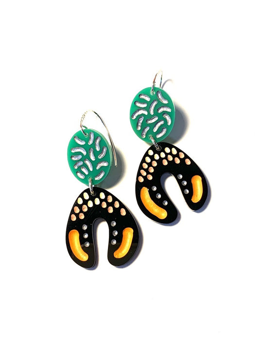 Earrings, Large, Green and Navy