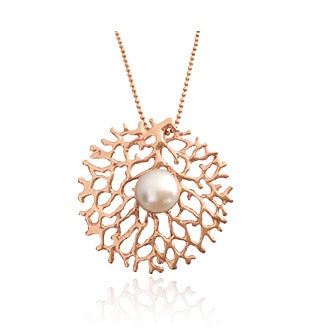 Pendant, Fan of the Sea, Rose Gold with Freshwater Pearl