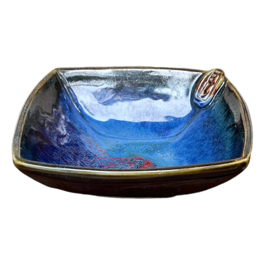 Bowl, Square Extra Small - Blue with Copper Red