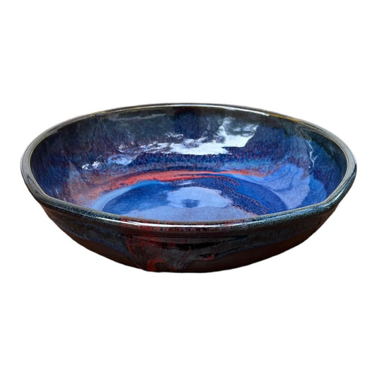 Small Serving Dish - Blue with Copper Red
