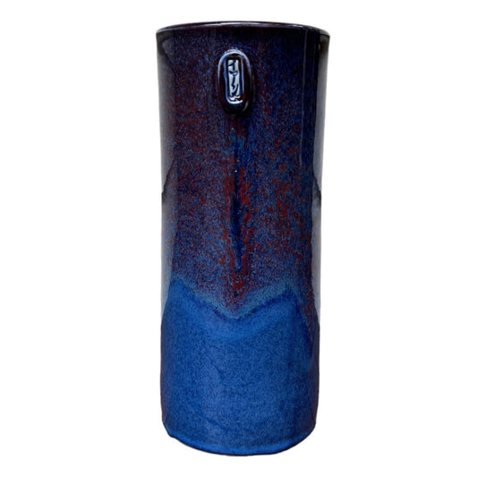 Tall Vase, Large - Blue with Copper Red