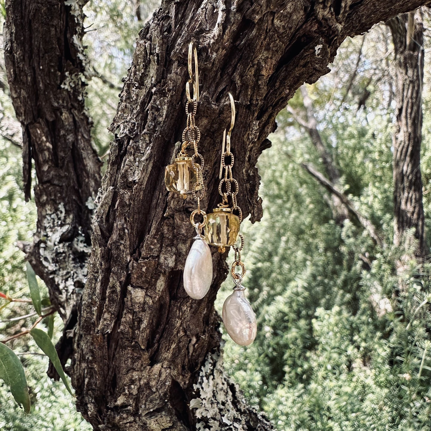 Earrings - Freshwater Pearl and Lemon Quartz