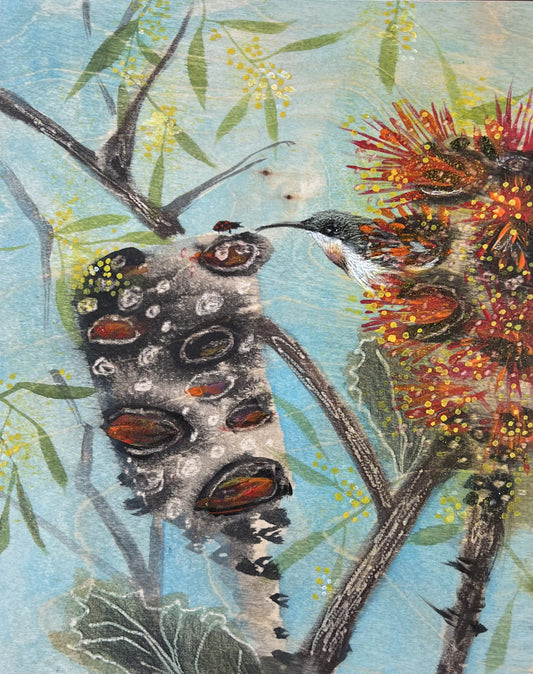 Lost in the Banksias, a Bird and a Ladybug