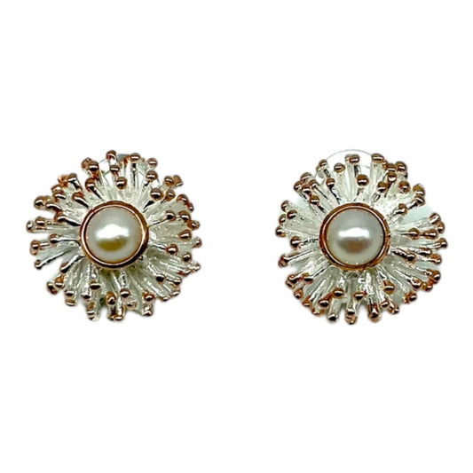 Earrings - Anemone Large Studs with White Pearl