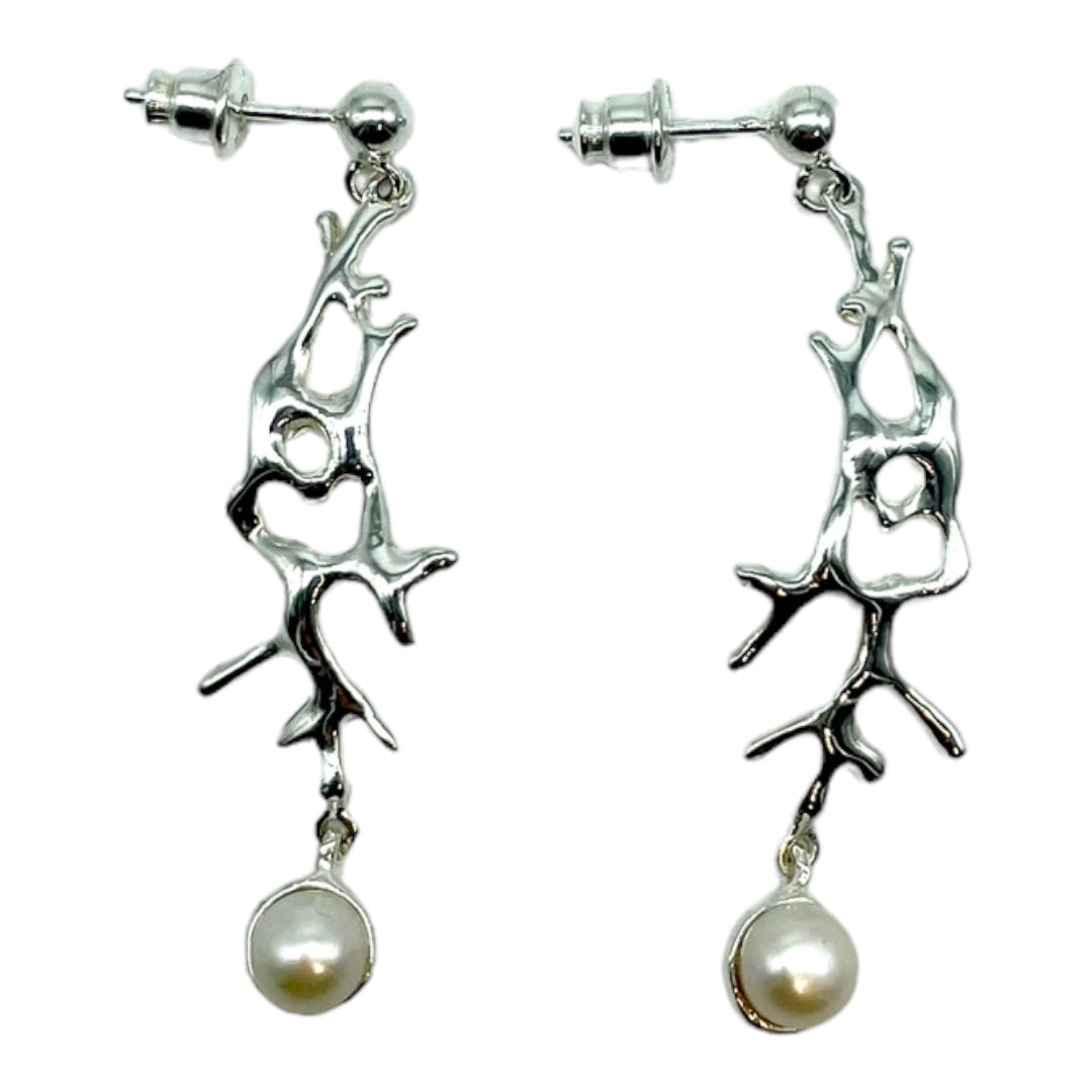 Earrings - Coral Garden,  White Pearl