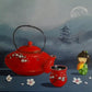 Red Tea Pot and Doll