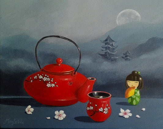 Red Tea Pot and Doll