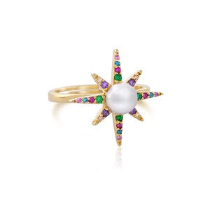 Ring - North Star, Yellow Gold, Coloured Cubic Zirconia