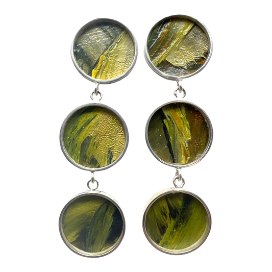 Earrings, Disc Small Oil Paintings Green