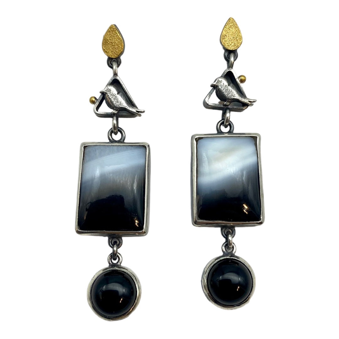 Earrings - Magpies with Botswana Agate