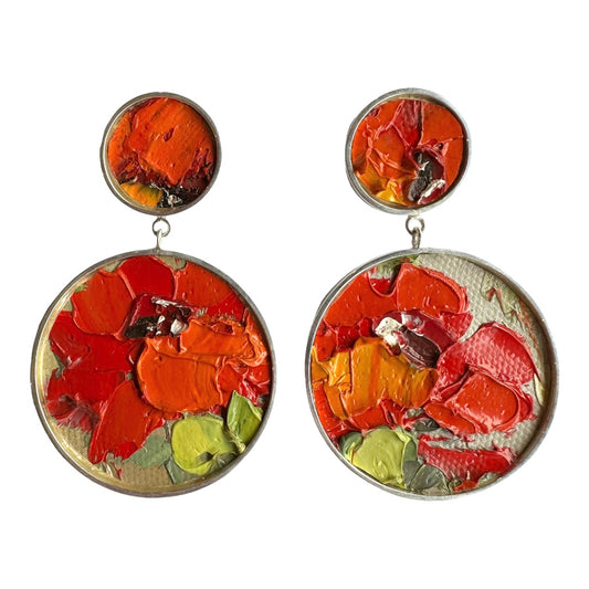 Earrings - Orange Floral Discs