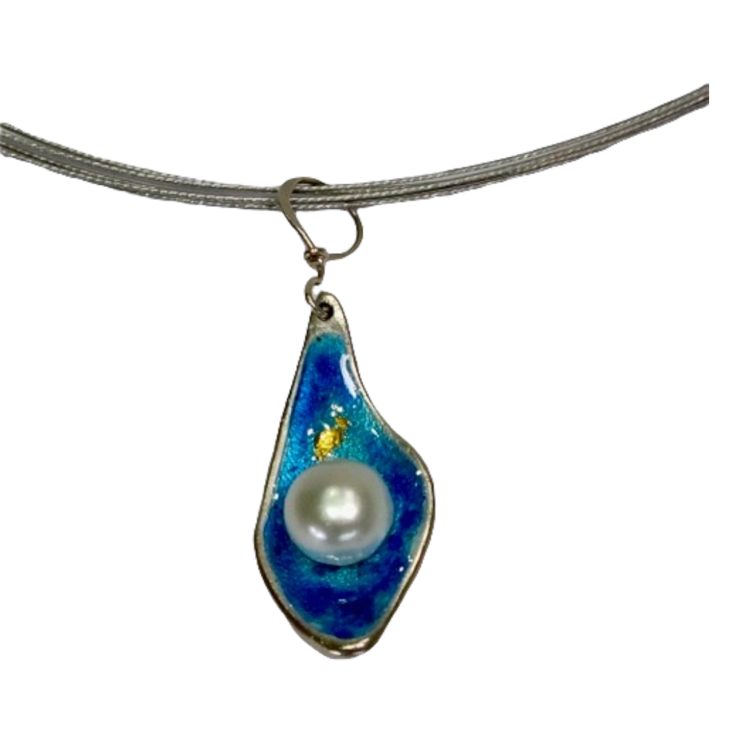 Pendant - Pearl with Blue Green Enamel