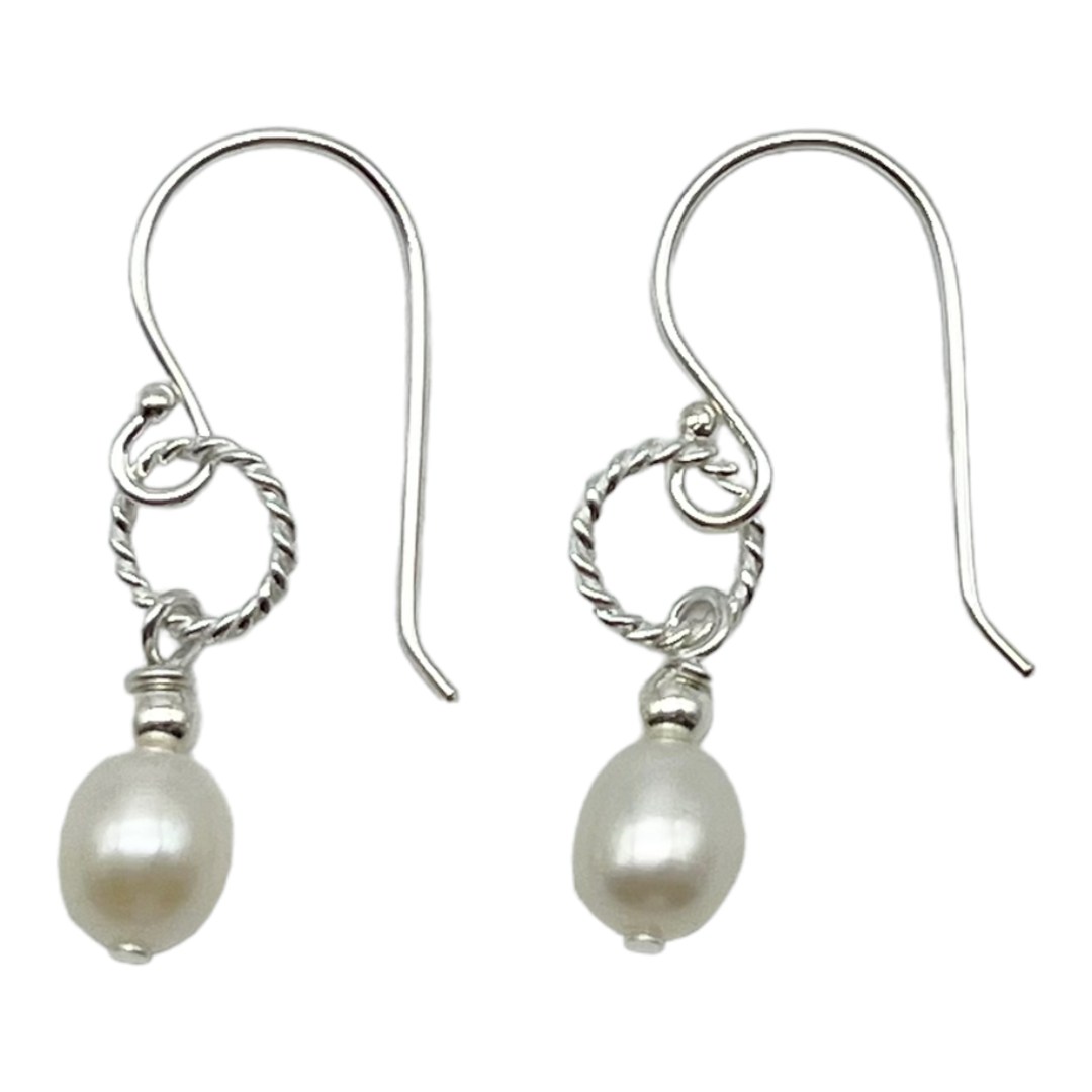 Earrings - Twisted Ring and Freshwater Pearl