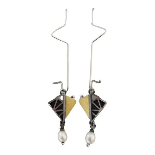 Earrings, Diamond Shaped with Freshwater Pearl