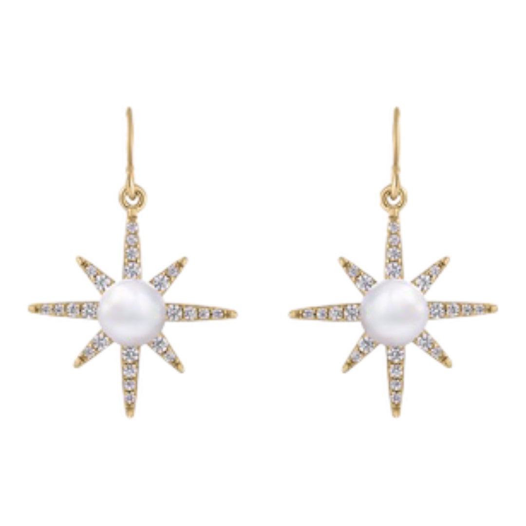 Earrings - North Star, Gold Finish Drops with Pearl