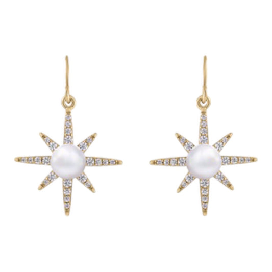 Earrings - North Star, Gold Finish Drops with Pearl