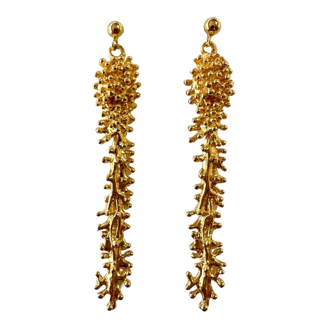 Earrings - Anemone, 18kt Yellow Gold Finish Long Drop