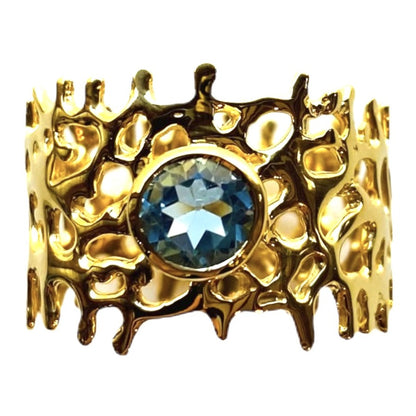 Ring - Fan of the Sea, 18kt Gold, Blue Topaz