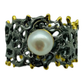 Ring - Fan of the Sea, 1Rhodium, Yellow Gold Accents, Freshwater Pearl