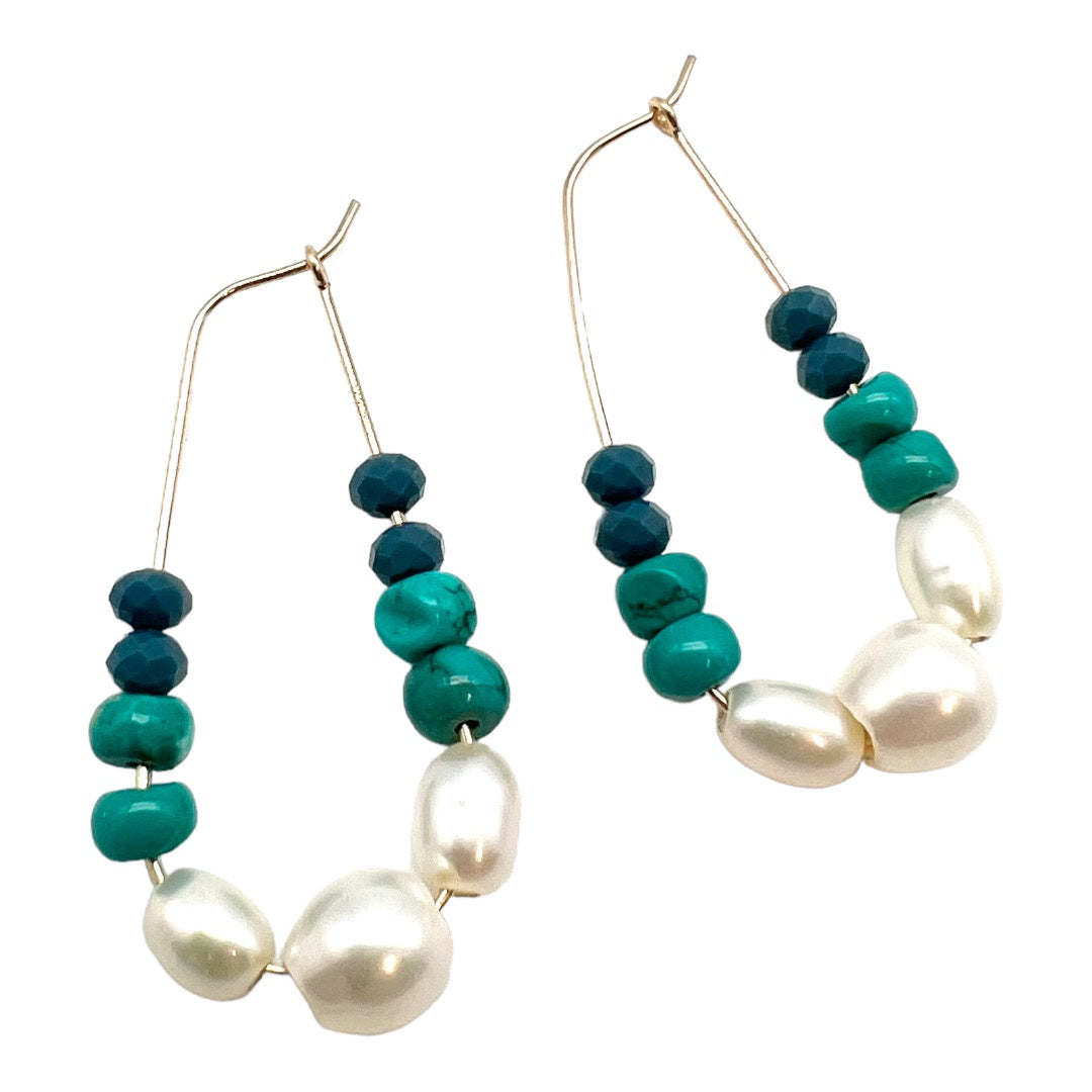Earrings - Crystal, Turquoise and Freshwater Pearl