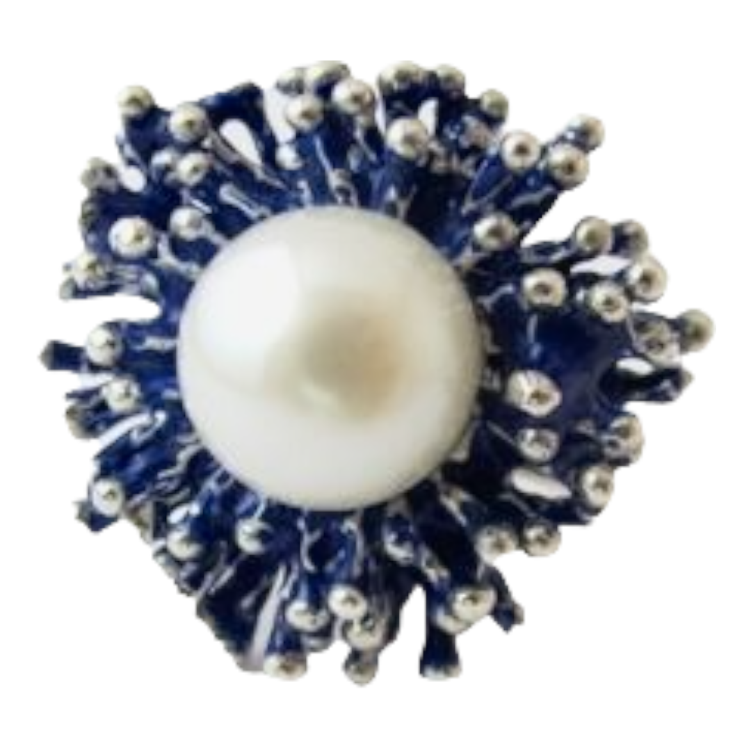 Ring - Blue Coral with Pearl