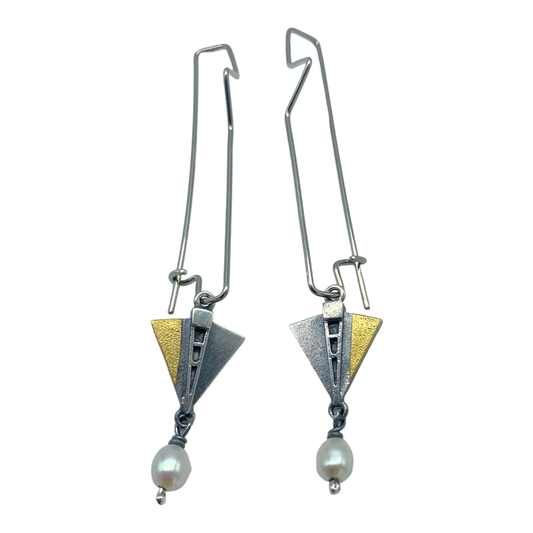 Earrings - Stainless Steel Hooks, Triangle Freshwater Pearls