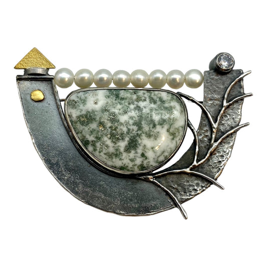 Brooch - The Vine, Moss Agate
