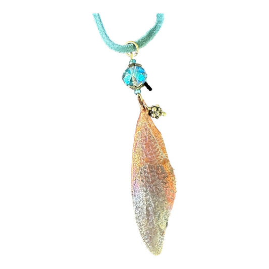 Winged Coppered Cicada with  Turquoise Lace, includes Ceramic Case