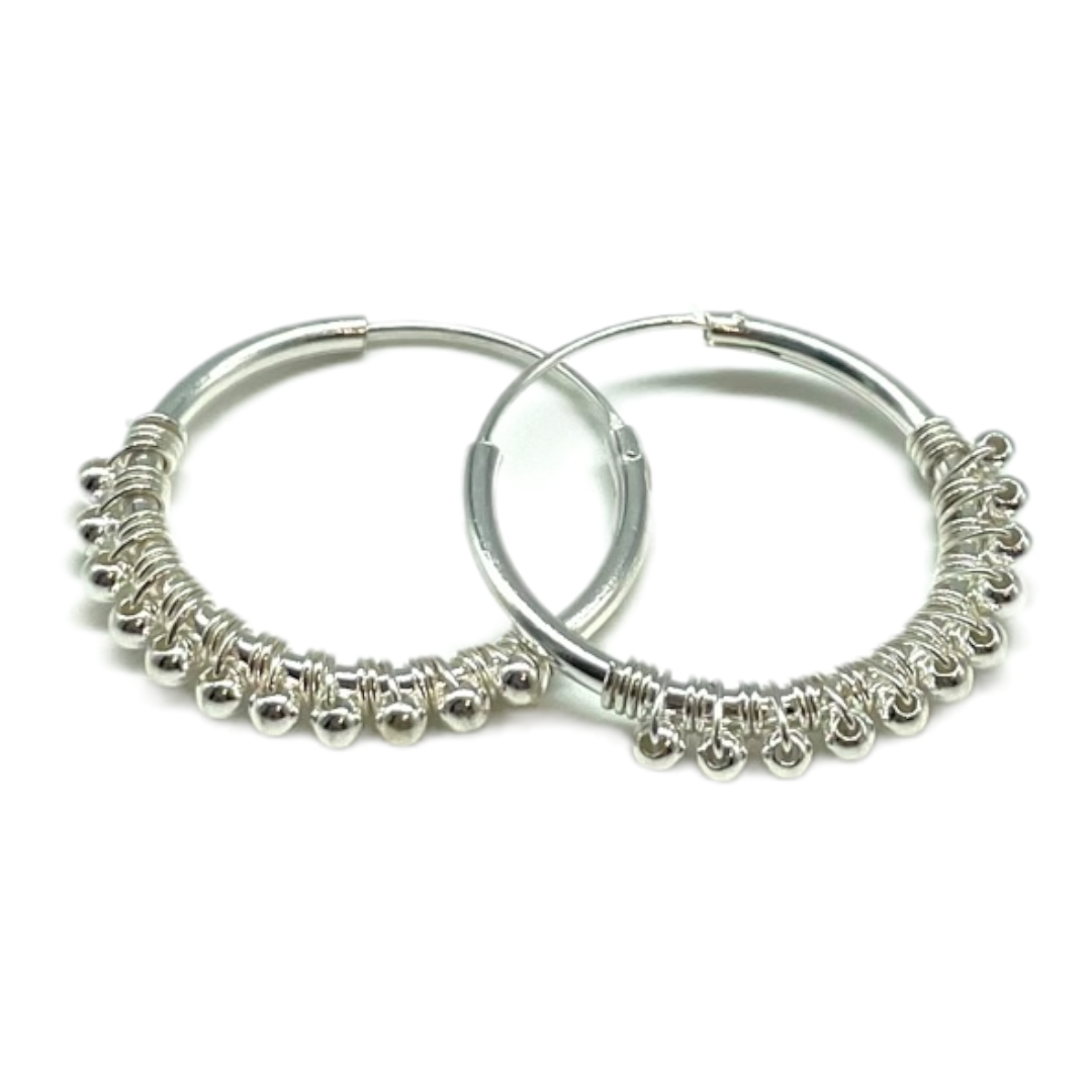 Earrings - Silver Bead Hoop 25mm