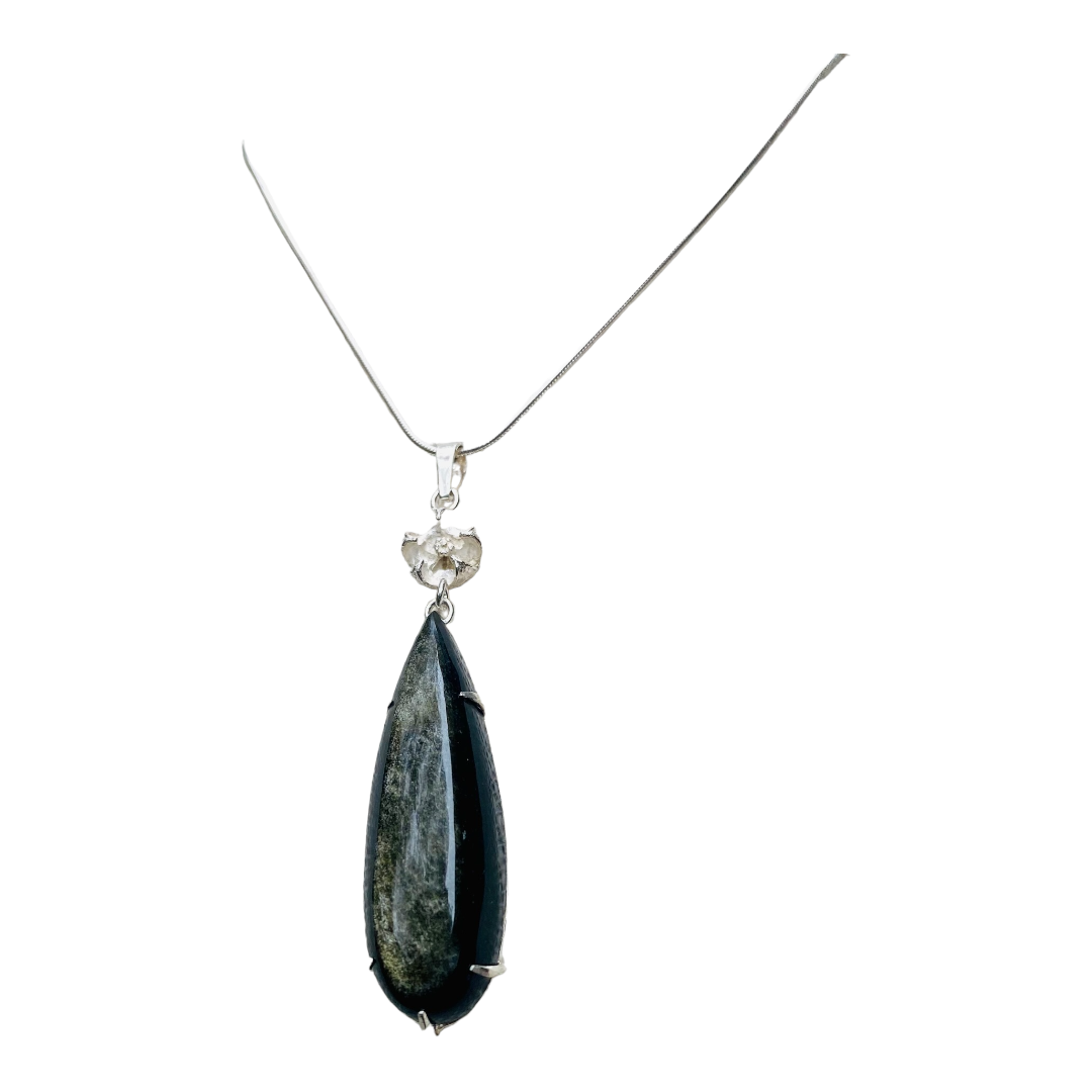 Pendant, Gold Sheen Obsidian, Eucalyptus