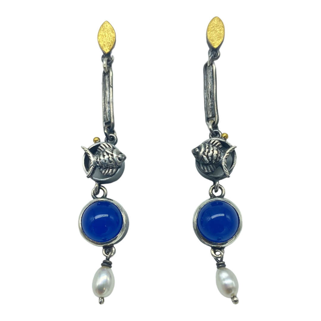 Earrings - Fish & Blue Agate