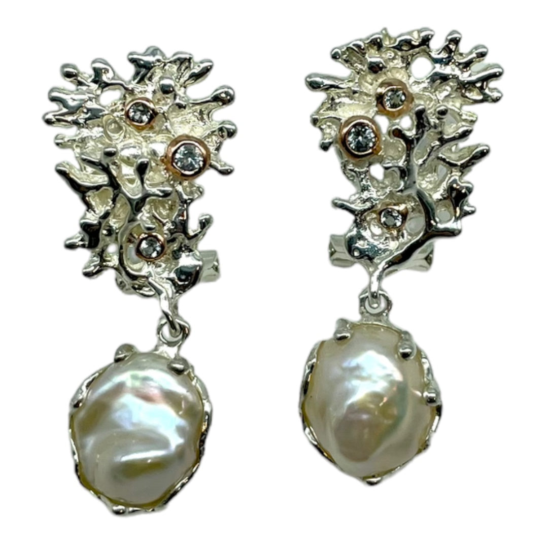 Earrings - Fragments Small,  Keshi Pearl and Topaz in Silver
