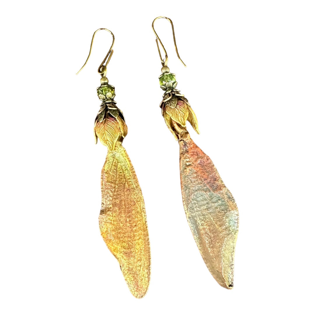 Winged Earrings with Green Bead