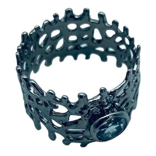 Ring - Fan of the Sea, Rhodium, Topaz
