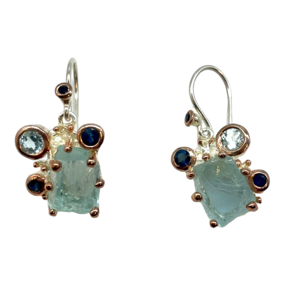 Earrings - Jewel of the Sea, Raw Blue Topaz