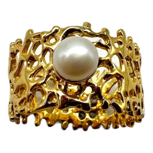 Ring - Fan of the Sea, Yellow Gold with Pearl
