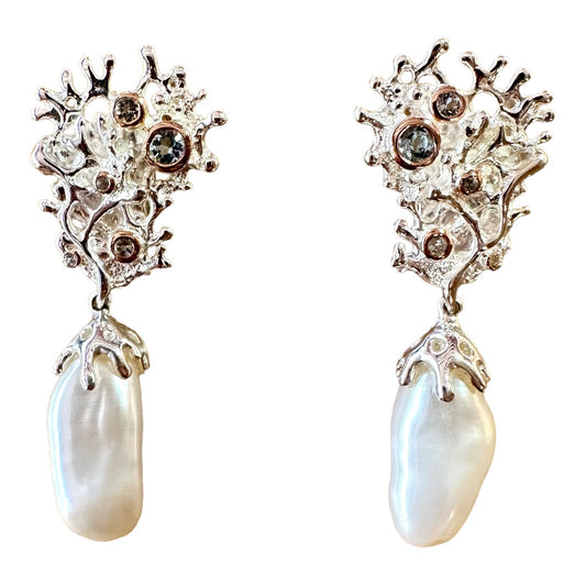 Earrings - Fragments Large, Baroque Pearl and Topaz