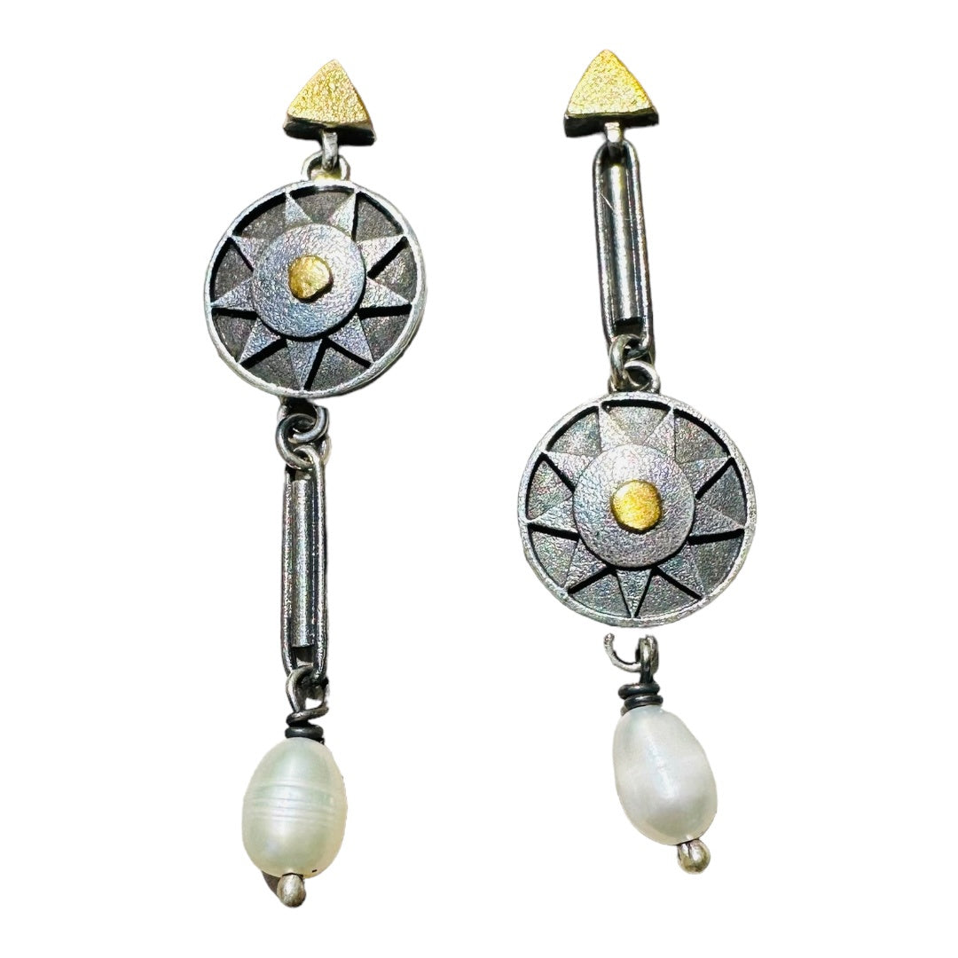 Earrings - Upside Down Suns with Freshwater Pearls