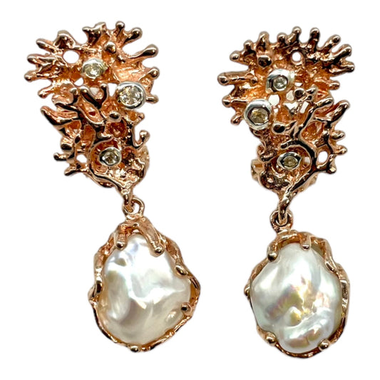 Earrings - Fragments,  Keshi Pearl and Topaz in Rose Gold Finish