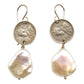 Earrings - Antique Coin and Keshi Pearl