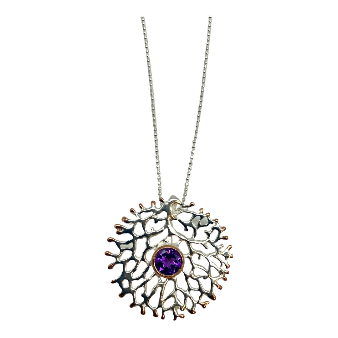 Pendant -  Fan of the Sea, Rose Gold with Amethyst