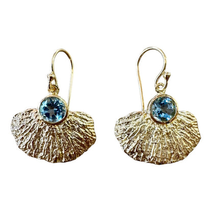 Earrings - Coral Garden, Blue Topaz and 18kt Yellow Gold Finish