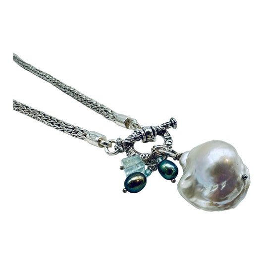 Necklace - Freshwater Pearl and Tahitian Pearl with Aquamarine