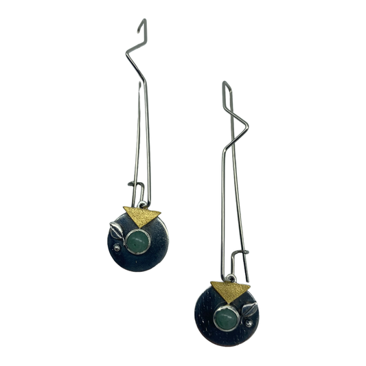 Earrings - Stainless Steel Hooks, Leaves Aventurine