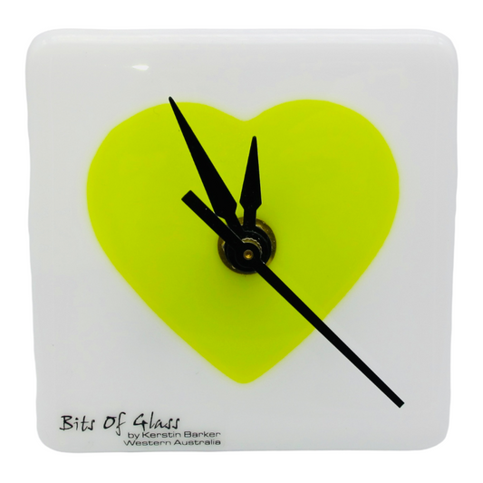 Desk Clock, Yellow / Lime Green Heart